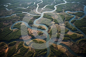 Aerial View of Winding River Deltas