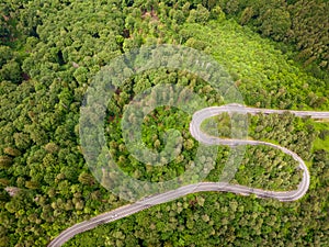 Aerial view of winding road