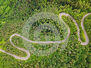 Aerial view of winding road
