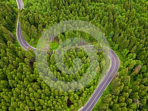 Aerial view of winding road