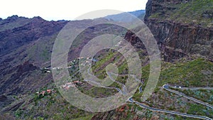 Aerial view winding road near Masca gorge