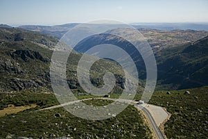 Aerial view of winding road in Serra da Estrela, Portugal.