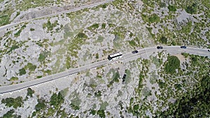 Aerial view winding serpentine road at Mallorca isle