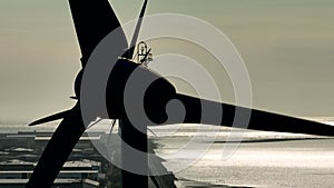 Aerial view of Windmill farm in the coastline