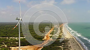 Aerial view of Windmills farm in Sri Lanka.