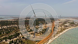 Aerial view of Windmills farm in Sri Lanka.