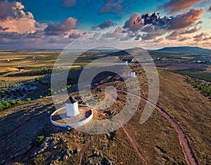 Aerial view of windmills in Herencia. Spain photo