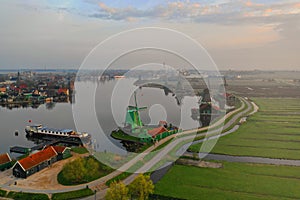 Aerial view Windmills at Zaanse Schans