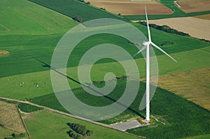 Aerial view of windturbine and shadow