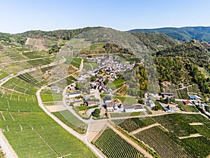 Aerial View of wine village MayschoÃŸ, Moselle region, Germany