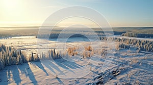 Aerial View Winter Forest In Turbina, Russia - Uhd Stock Photo photo