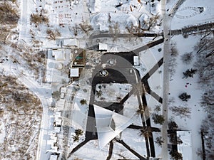 Aerial view on winter snowy Kharkiv water spring