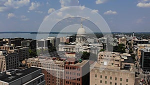 Aerial View of Wisconsin State Capitol Building on Sunny Summer Day. Madison USA