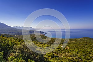 Aerial view of the wonderful seaside village of Kardamyli, Greece located in the Messenian Mani area. It`s one of the most