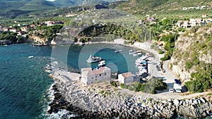 Aerial view of the wonderful seaside village of Kardamyli, Greece located in the Messenian Mani area. It\'s one of the most