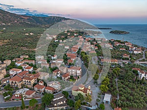 Aerial view of the wonderful seaside village of Kardamyli, Greece located in the Messenian Mani area. It's one of the most