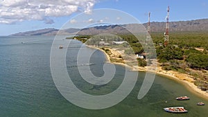 Aerial view of wooden dock and hut at the Gulf of Cariaco