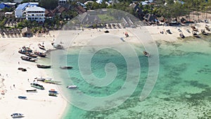 Aerial view of wooden fisherman boats and sandy beach at Kendwa village at sunny day, Z