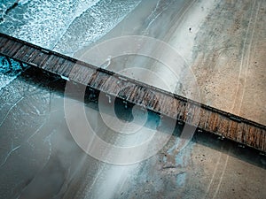 Aerial view of wooden walkway on Tybee Island, Georgia, USA.