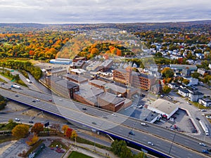 Aerial view of Worcester city in fall, MA, USA