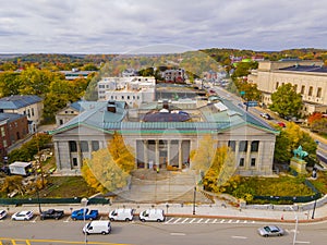 Aerial view of Worcester city in fall, MA, USA