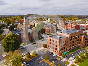 Aerial view of Worcester city in fall, MA, USA