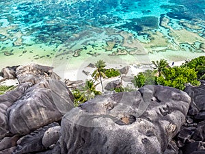 Aerial view of world famous Anse Source d\'Argent beach