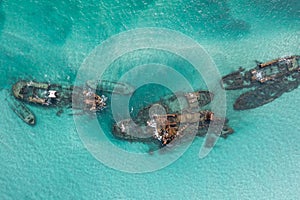 Aerial view of the wrecks a Moreton Island