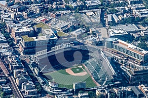 Aerial view of Wrigley Field in Chicago, Illinois