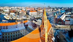 Aerial view of Wroclaw in winter, Poland