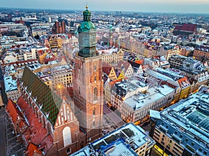 Aerial view of Wroclaw in winter, Poland