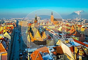 Aerial view of Wroclaw in winter, Poland