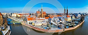 Aerial view of Wroclaw in winter, Poland