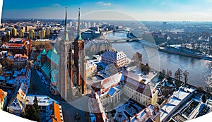 Aerial view of Wroclaw in winter, Poland