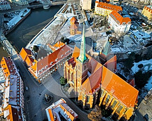 Aerial view of Wroclaw in winter, Poland