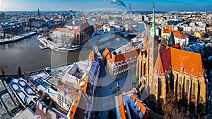 Aerial view of Wroclaw in winter, Poland