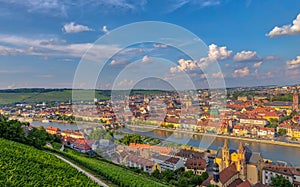 Aerial view of Wuerzburg cityscape from Marienberg Fortress