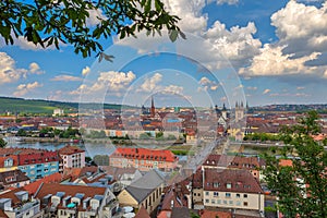 Aerial view of Wuerzburg cityscape from Marienberg Fortress