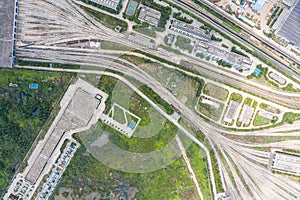 Aerial view of Wuhan Metro high-speed train depot in China