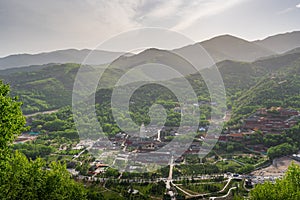 Aerial view of the Wutai Mountain at dusk, Shanxi Province, China