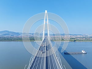 aerial view of Wuxue bridge on Yangtze river