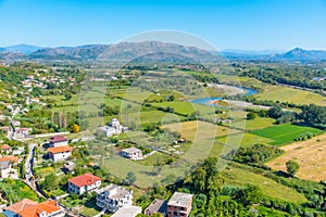 Aerial view of Xhamia e Plumbit mosque in Shkoder, Albania