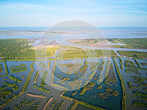 Aerial view of Xuan Thuy National Park, Namdinh, Vietnam.