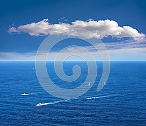 Aerial view of yacht boats cruising mediterranean