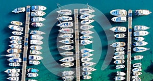 Aerial view of yacht marina piers