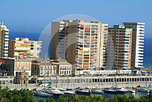 Aerial view of yachts harboured at Malaga Marian in Spain