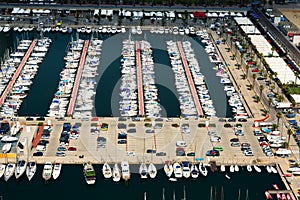 Aerial view of yachts at Port Olimpic. Barcelona