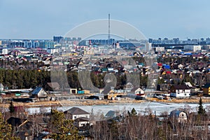 Aerial view of Yakutsk skyline with TV tower and center of the city on a beautiful day