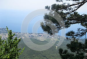 Aerial view of Yalta city from Ai-Petri mountain in Crimea