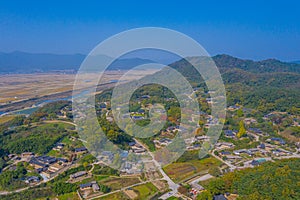 Aerial view of Yangdong Folk Village in Republic of Korea